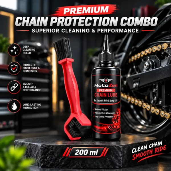 Motorcycle Chain Cleaning Brush & Premium Chain Lube 200ML Combo