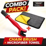 Motorcycle Chain Cleaning Brush & Microfiber Towel Combo | Complete Bike Cleaning Kit