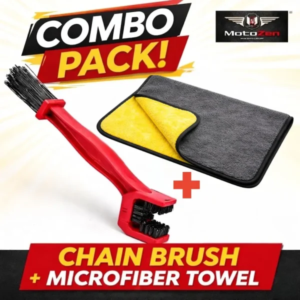 Motorcycle Chain Cleaning Brush & Microfiber Towel Combo | Complete Bike Cleaning Kit
