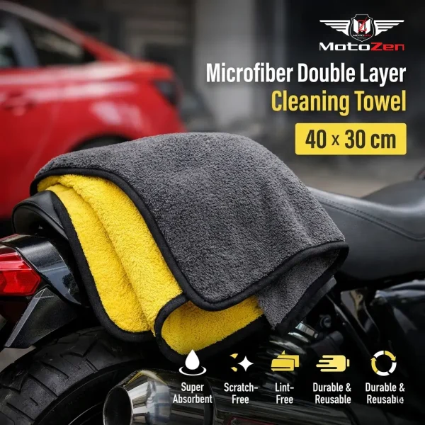 1Pcs High Quality Micro Fiber Double Layer Towel for Bike & Car Cleaning (40×30cm)