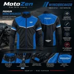 MotoZen Premium Windbreaker Blue & Black– Lightweight Motorcycle Riding Jacket with YKK Zipper