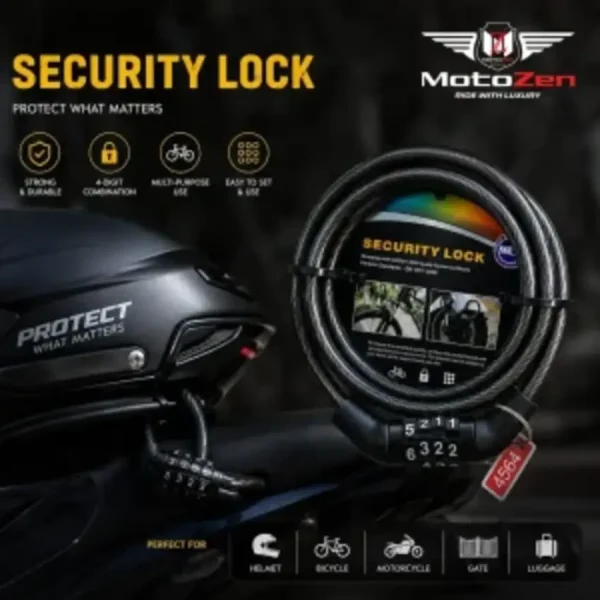 Heavy Duty Motorcycle Helmet Lock Cable – 4 Digit Combination Anti Theft Security Lock