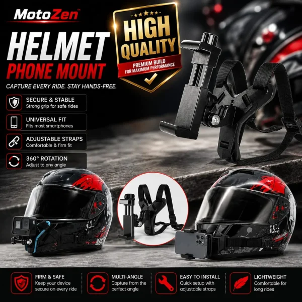 Helmet Phone Mount – Secure Hands-Free Motorcycle Mobile Holder for Safe Riding