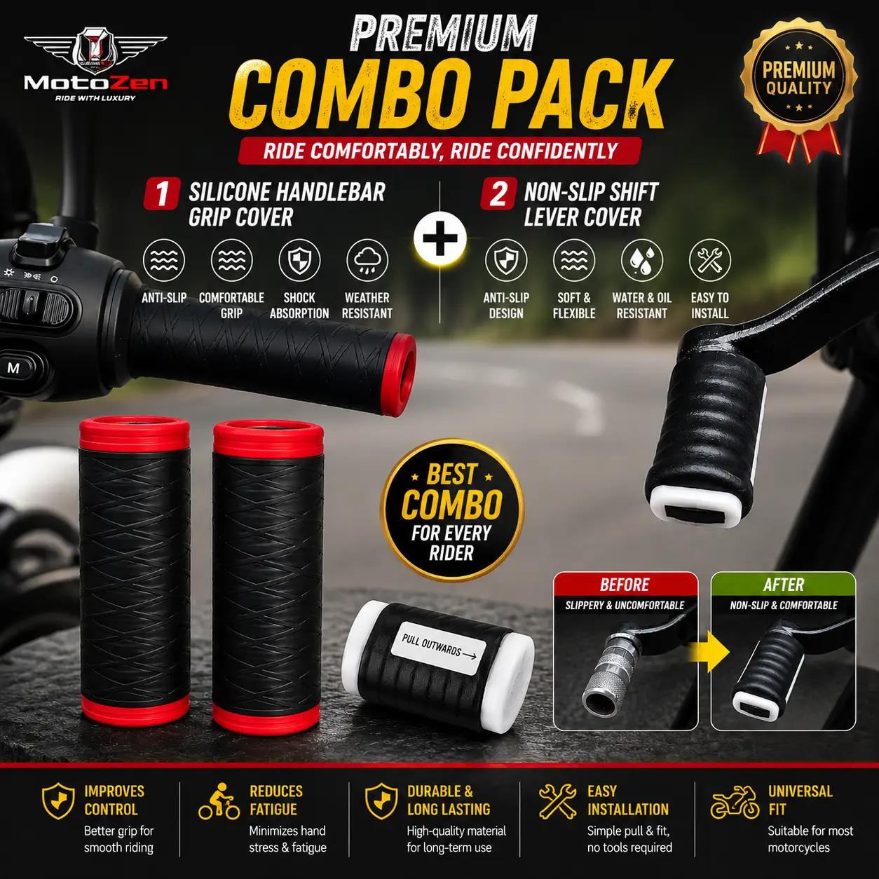 Silicon Cover Combo Pack Motorcycle Handlebar Grip Cover + Shift Lever Cover Combo | Premium Bike Protection Set - Image 1