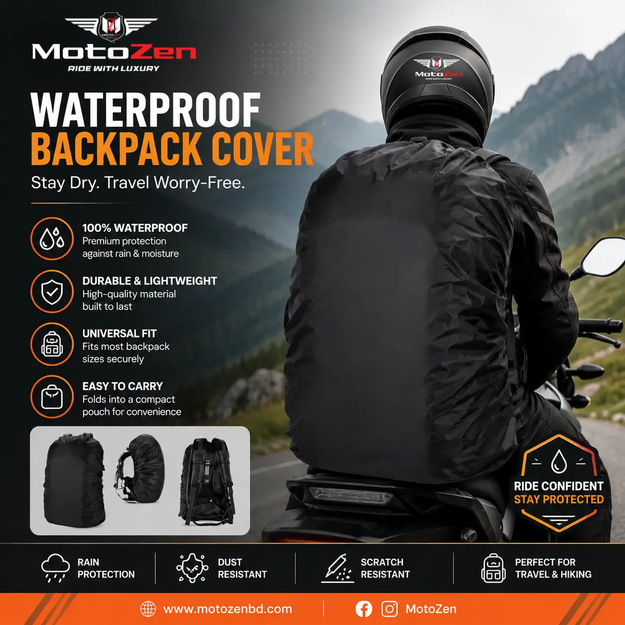 rain proof cover for the backpack while riding a motorcycle 10L Backpack, Adventure Hydration with Protective Back Padding, & Chest Pack Compatibility volleyball and etc Reflective Backpacks, Motorcycle Riding Backpack,