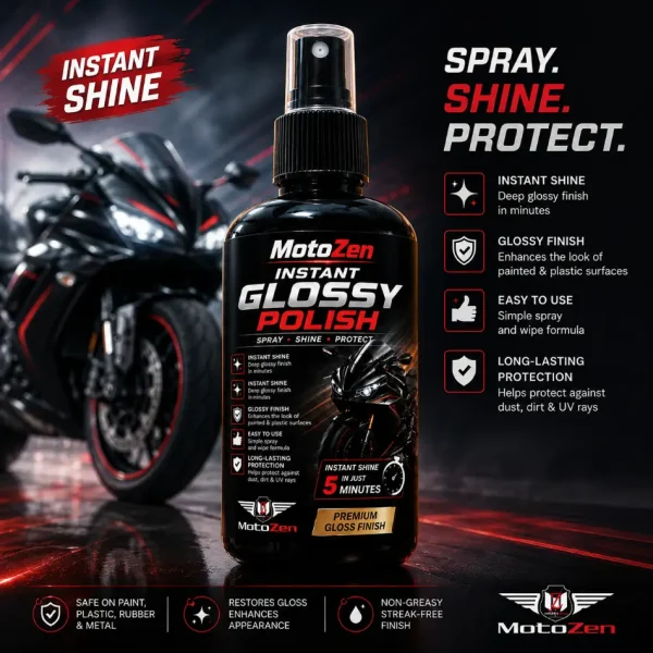 MotoZen Instant Glossy Polish Spray – Premium Bike Shine & Surface Protection