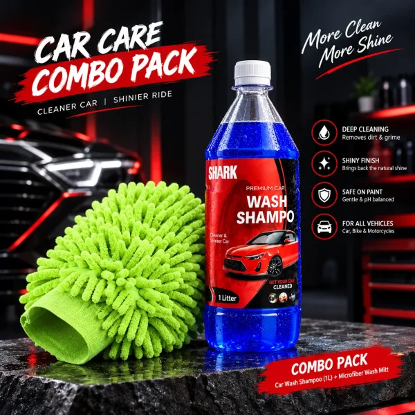 Shark Premium Car Wash Shampoo 1L + Microfiber Wash Mitt Combo Pack