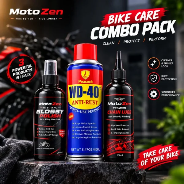 Motorcycle Care Combo – Shine, Protect & Lubricate