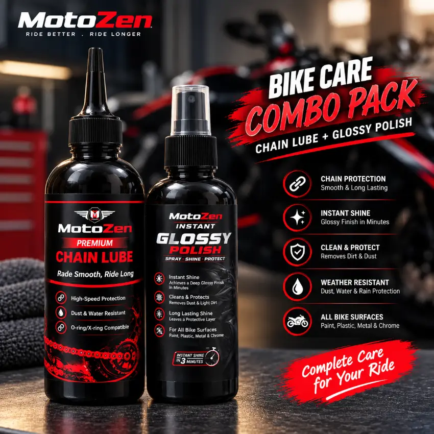 Polish & Chain Lube MotoZen Bike Care Combo Pack – Premium Chain Lube + Instant Glossy Polish - Image 1